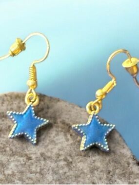 Gold-tone Kids Star Dangle Earrings - Blue
